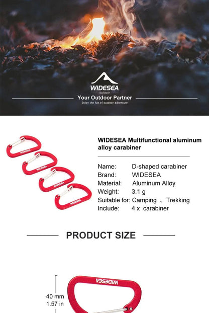 Widesea 4pcs Camping Hiking Mountaineering Buckle Aluminium Alloy Cord Buckles Equipment Outdoor Tents Accessory Carrabean