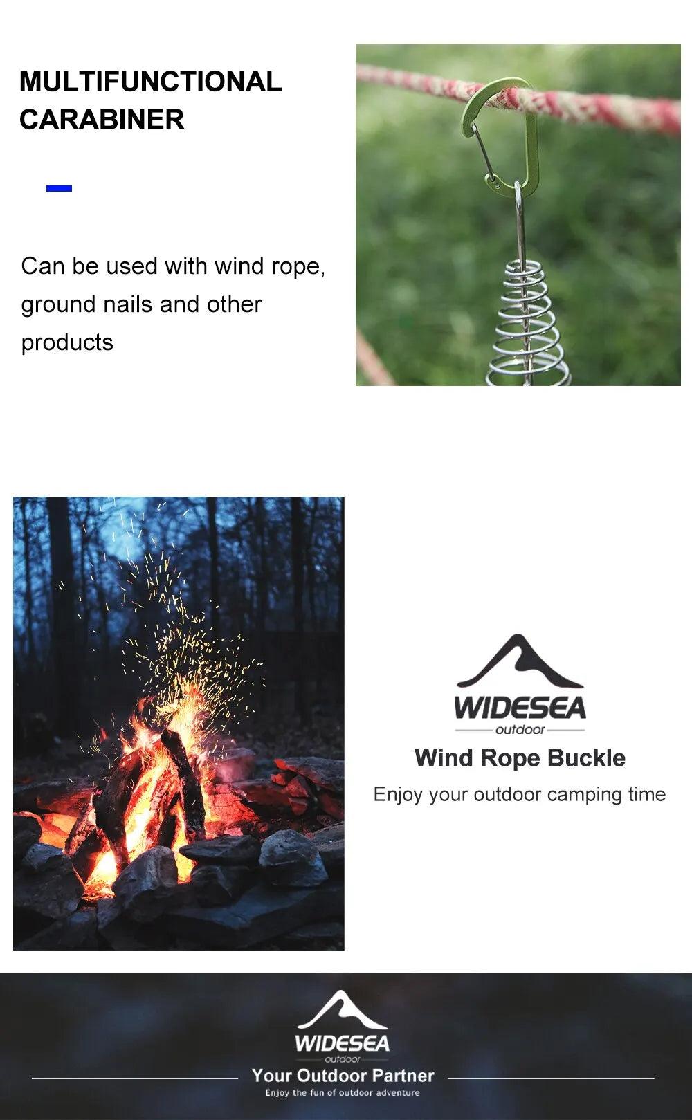 Widesea 4pcs Camping Hiking Mountaineering Buckle Aluminium Alloy Cord Buckles Equipment Outdoor Tents Accessory Carrabean