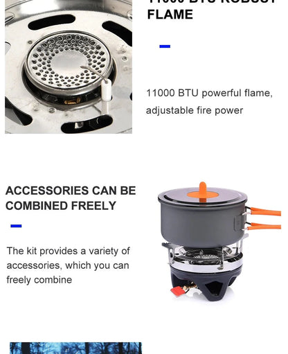 Widesea Camping Cooking System with Heat Exchanger Outdoor Gas Burner Stove Tourist Pot Set Cup Tableware Cookware Tourism Hike 