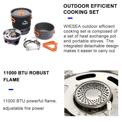 Widesea Camping Cooking System with Heat Exchanger Outdoor Gas Burner Stove Tourist Pot Set Cup Tableware Cookware Tourism Hike 