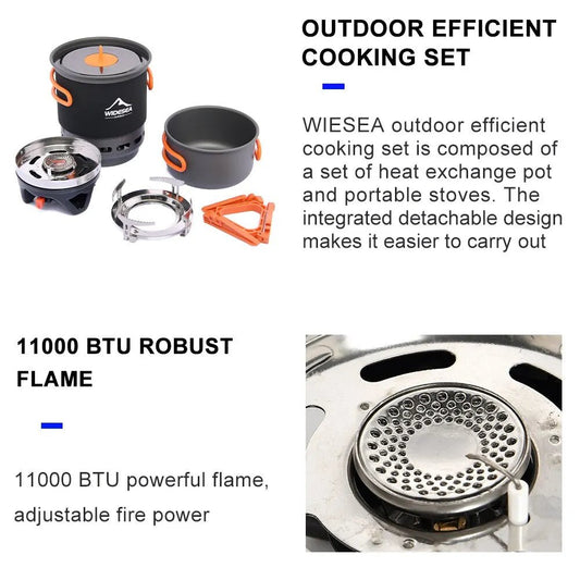 Widesea Camping Cooking System with Heat Exchanger Outdoor Gas Burner Stove Tourist Pot Set Cup Tableware Cookware Tourism Hike - Open Cut Off - Grid