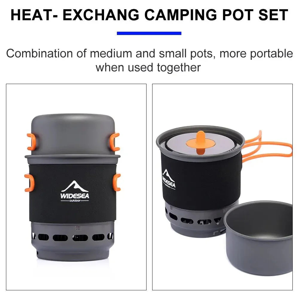 Widesea Camping Cooking System with Heat Exchanger Outdoor Gas Burner Stove Tourist Pot Set Cup Tableware Cookware Tourism Hike 