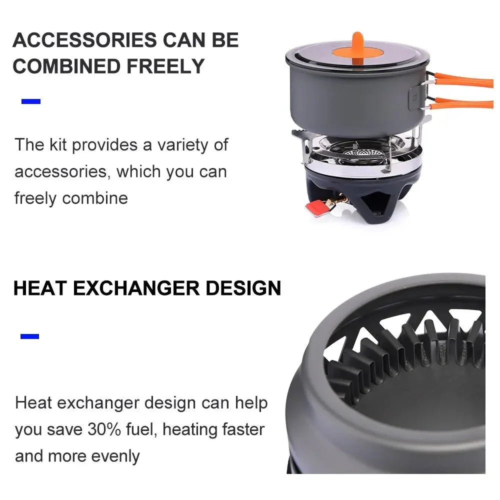 Widesea Camping Cooking System with Heat Exchanger Outdoor Gas Burner Stove Tourist Pot Set Cup Tableware Cookware Tourism Hike 