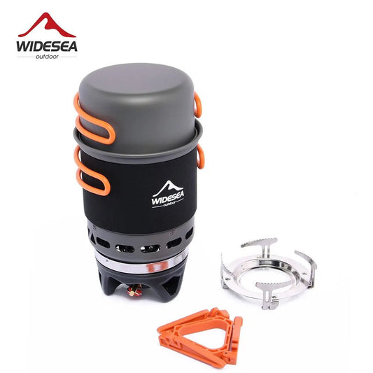Widesea Camping Cooking System with Heat Exchanger Outdoor Gas Burner Stove Tourist Pot Set Cup Tableware Cookware Tourism Hike - Open Cut Off - Grid