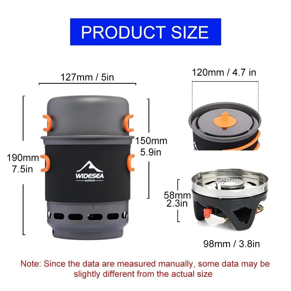 Widesea Camping Cooking System with Heat Exchanger Outdoor Gas Burner Stove Tourist Pot Set Cup Tableware Cookware Tourism Hike 