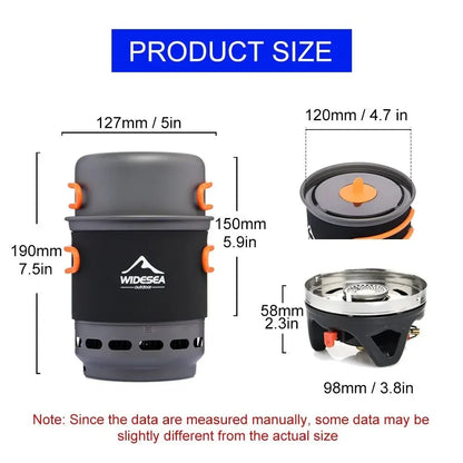 Widesea Camping Cooking System with Heat Exchanger Outdoor Gas Burner Stove Tourist Pot Set Cup Tableware Cookware Tourism Hike 