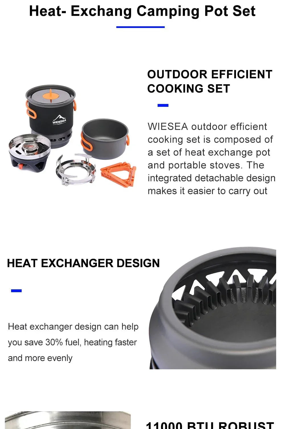 Widesea Camping Cooking System with Heat Exchanger Outdoor Gas Burner Stove Tourist Pot Set Cup Tableware Cookware Tourism Hike 