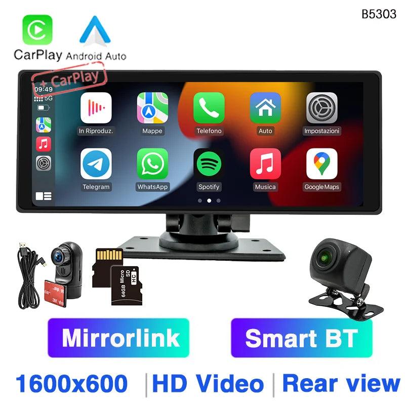 Wireless Rear View Camera System 10.26" Carplay Android Auto - Reverse Camera Kit - Open Cut Off - Grid